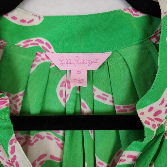 Lilly Pulitzer Rare 100% Silk Twinkle Tunic Top XS Elsa Green Pink Resort Beach - Picture 3 of 10